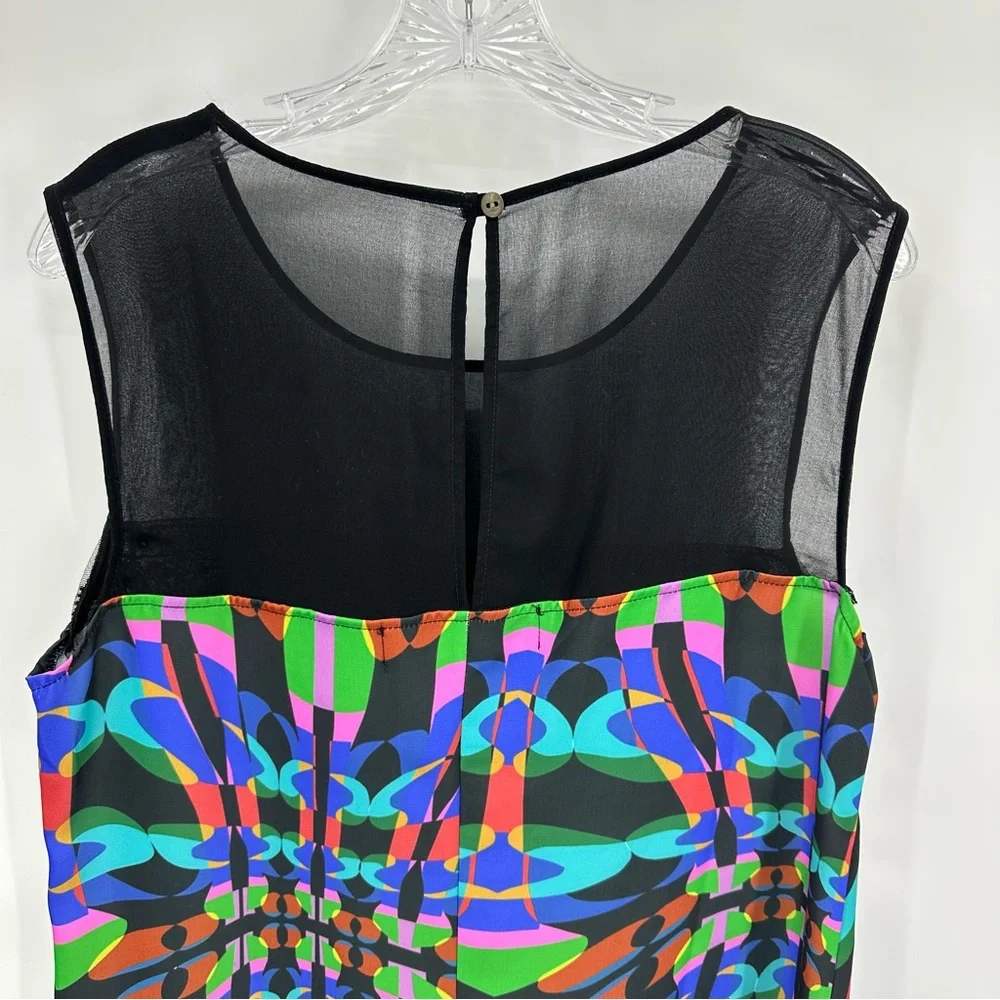 DESIGUAL Beaded Sheer Geometric Shift Dress Blue Pink Size 44 US M